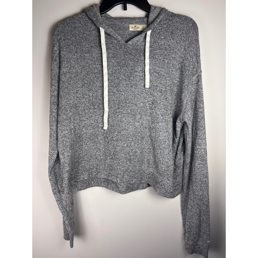 Hollister California Gray‎ Marled Knit Cropped Hoodie Long Sleeve Size Women's S